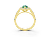Yellow gold Marquise Cut Halo Diamond Ring with Pavé Band and Three-Prong Setting_3