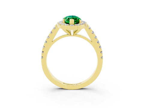 Yellow gold Marquise Cut Halo Diamond Ring with Pavé Band and Three-Prong Setting_3