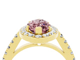 Yellow gold Marquise Cut Halo Diamond Ring with Pavé Band and Three-Prong Setting_4