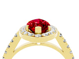 Yellow gold Marquise Cut Halo Diamond Ring with Pavé Band and Three-Prong Setting_4