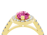 Yellow gold Marquise Cut Halo Diamond Ring with Pavé Band and Three-Prong Setting_4