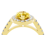 Yellow gold Marquise Cut Halo Diamond Ring with Pavé Band and Three-Prong Setting_4