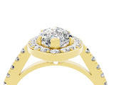 Yellow gold Marquise Cut Halo Diamond Ring with Pavé Band and Three-Prong Setting_4