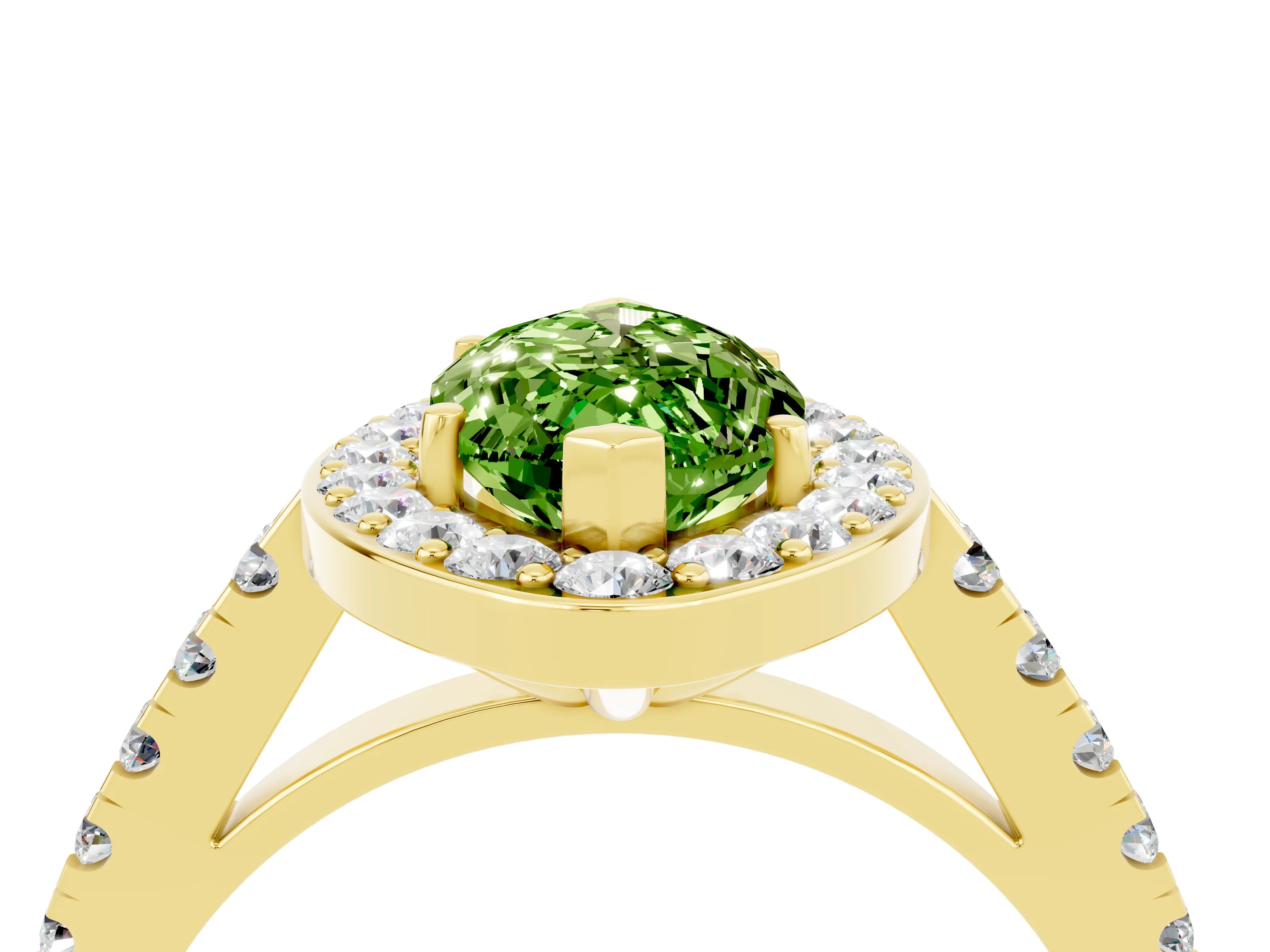Yellow gold Marquise Cut Halo Diamond Ring with Pavé Band and Three-Prong Setting_4