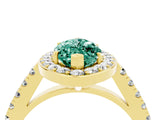 Yellow gold Marquise Cut Halo Diamond Ring with Pavé Band and Three-Prong Setting_4