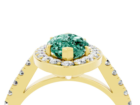 Yellow gold Marquise Cut Halo Diamond Ring with Pavé Band and Three-Prong Setting_4