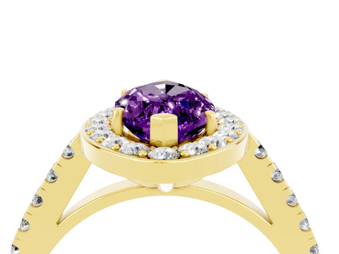 Yellow gold Marquise Cut Halo Diamond Ring with Pavé Band and Three-Prong Setting_4