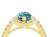 Yellow gold Marquise Cut Halo Diamond Ring with Pavé Band and Three-Prong Setting_4