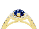 Yellow gold Marquise Cut Halo Diamond Ring with Pavé Band and Three-Prong Setting_4