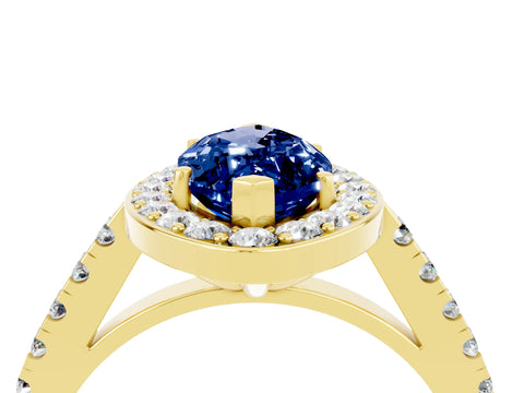 Yellow gold Marquise Cut Halo Diamond Ring with Pavé Band and Three-Prong Setting_4