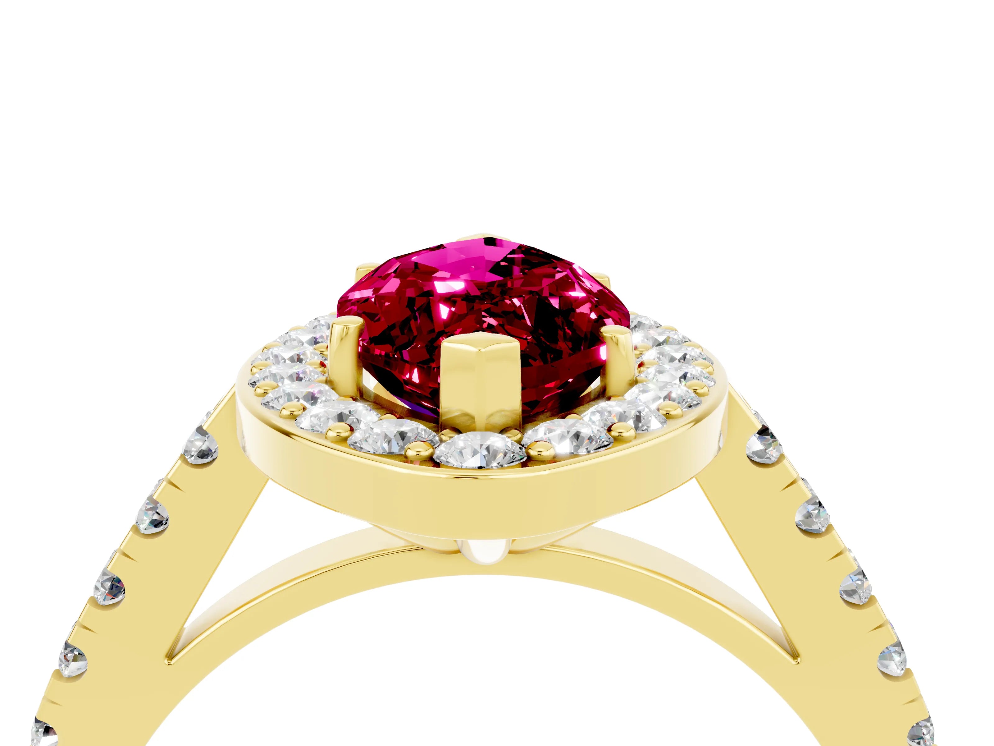 Yellow gold Marquise Cut Halo Diamond Ring with Pavé Band and Three-Prong Setting_4