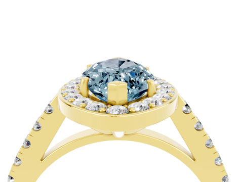 Yellow gold Marquise Cut Halo Diamond Ring with Pavé Band and Three-Prong Setting_4