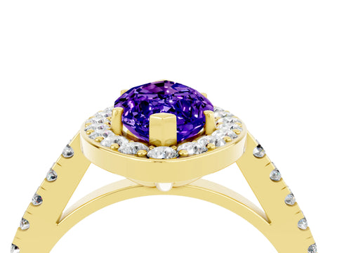 Yellow gold Marquise Cut Halo Diamond Ring with Pavé Band and Three-Prong Setting_4