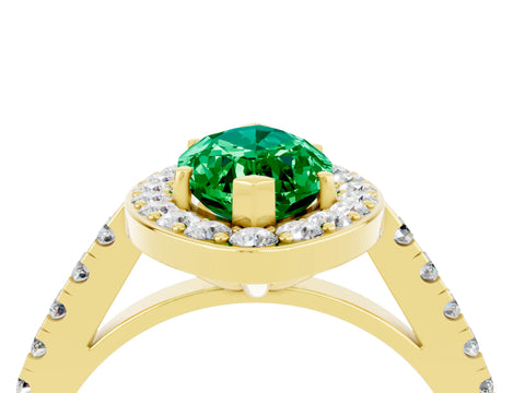 Yellow gold Marquise Cut Halo Diamond Ring with Pavé Band and Three-Prong Setting_4