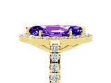 Yellow gold Marquise Cut Halo Diamond Ring with Pavé Band and Three-Prong Setting_5