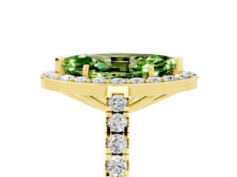 Yellow gold Marquise Cut Halo Diamond Ring with Pavé Band and Three-Prong Setting_5