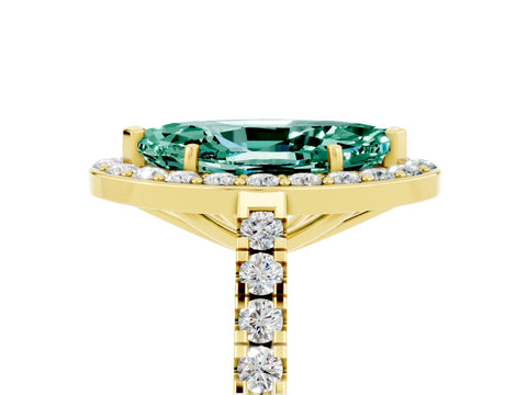 Yellow gold Marquise Cut Halo Diamond Ring with Pavé Band and Three-Prong Setting_5
