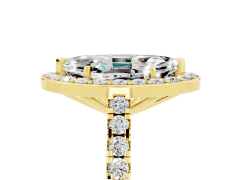 Yellow gold Marquise Cut Halo Diamond Ring with Pavé Band and Three-Prong Setting_5