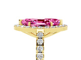 Yellow gold Marquise Cut Halo Diamond Ring with Pavé Band and Three-Prong Setting_5