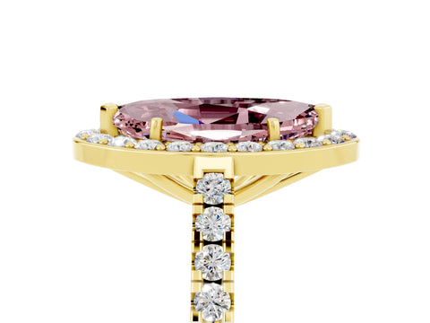 Yellow gold Marquise Cut Halo Diamond Ring with Pavé Band and Three-Prong Setting_5