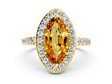 Yellow gold Marquise Cut Halo Diamond Ring with Pavé Band and Three-Prong Setting_8