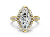 Yellow gold Marquise Cut Halo Diamond Ring with Pavé Band_22