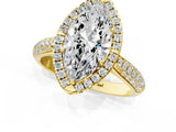 Yellow gold Marquise Cut Halo Diamond Ring with Pavé Band_23