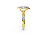 Yellow gold Marquise Cut Halo Diamond Ring with Pavé Band_24