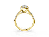Yellow gold Marquise Cut Halo Diamond Ring with Pavé Band_25