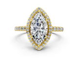 Yellow gold Marquise Cut Halo Diamond Ring with Pave Band and Four-Prong Setting_41