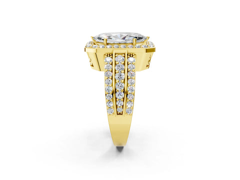 Yellow gold Marquise Cut Halo Diamond Ring with Round with Moissanite side stone Split Shank and Prong Setting_2
