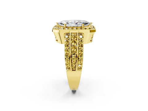 Yellow gold Marquise Cut Halo Diamond Ring with Round with Yellow Sapphire side stone Split Shank and Prong Setting_2