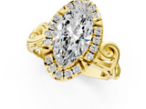 Yellow gold Marquise Cut Halo Diamond Ring with Scrollwork Band and Four-Prong Setting_84