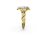 Yellow gold Marquise Cut Halo Diamond Ring with Scrollwork Band and Four-Prong Setting_85