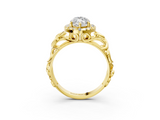Yellow gold Marquise Cut Halo Diamond Ring with Scrollwork Band and Four-Prong Setting_86