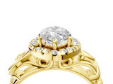Yellow gold Marquise Cut Halo Diamond Ring with Scrollwork Band and Four-Prong Setting_87