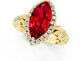 Yellow gold Marquise Cut Halo Diamond Solitaire with Filigree Band and Four-Prong Setting_1