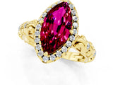 Yellow gold Marquise Cut Halo Diamond Solitaire with Filigree Band and Four-Prong Setting_1