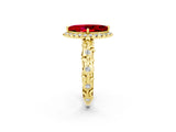 Yellow gold Marquise Cut Halo Diamond Solitaire with Filigree Band and Four-Prong Setting_2