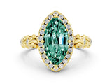 Yellow gold Marquise Cut Halo Diamond Solitaire with Filigree Band and Four-Prong Setting