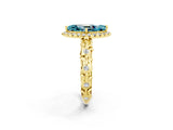 Yellow gold Marquise Cut Halo Diamond Solitaire with Filigree Band and Four-Prong Setting_2