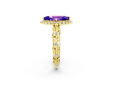 Yellow gold Marquise Cut Halo Diamond Solitaire with Filigree Band and Four-Prong Setting_2