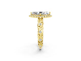 Yellow gold Marquise Cut Halo Diamond Solitaire with Filigree Band and Four-Prong Setting_2