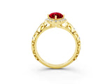 Yellow gold Marquise Cut Halo Diamond Solitaire with Filigree Band and Four-Prong Setting_3