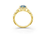 Yellow gold Marquise Cut Halo Diamond Solitaire with Filigree Band and Four-Prong Setting_3