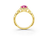 Yellow gold Marquise Cut Halo Diamond Solitaire with Filigree Band and Four-Prong Setting_3