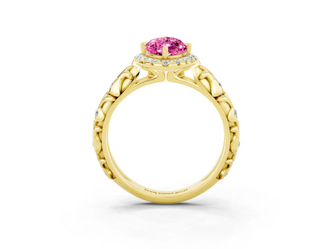Yellow gold Marquise Cut Halo Diamond Solitaire with Filigree Band and Four-Prong Setting_3