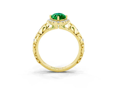 Yellow gold Marquise Cut Halo Diamond Solitaire with Filigree Band and Four-Prong Setting_3