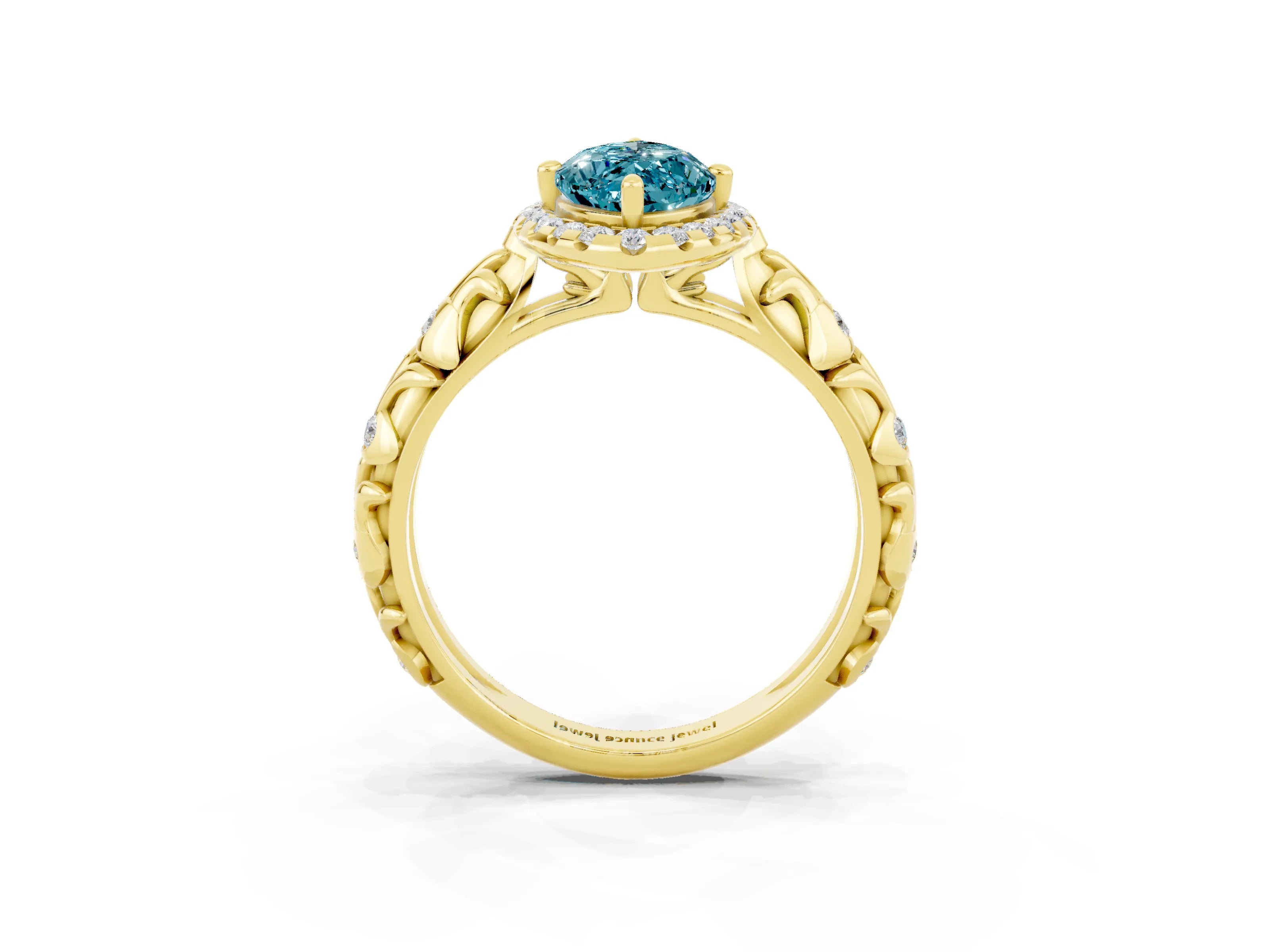 Yellow gold Marquise Cut Halo Diamond Solitaire with Filigree Band and Four-Prong Setting_3