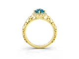 Yellow gold Marquise Cut Halo Diamond Solitaire with Filigree Band and Four-Prong Setting_3